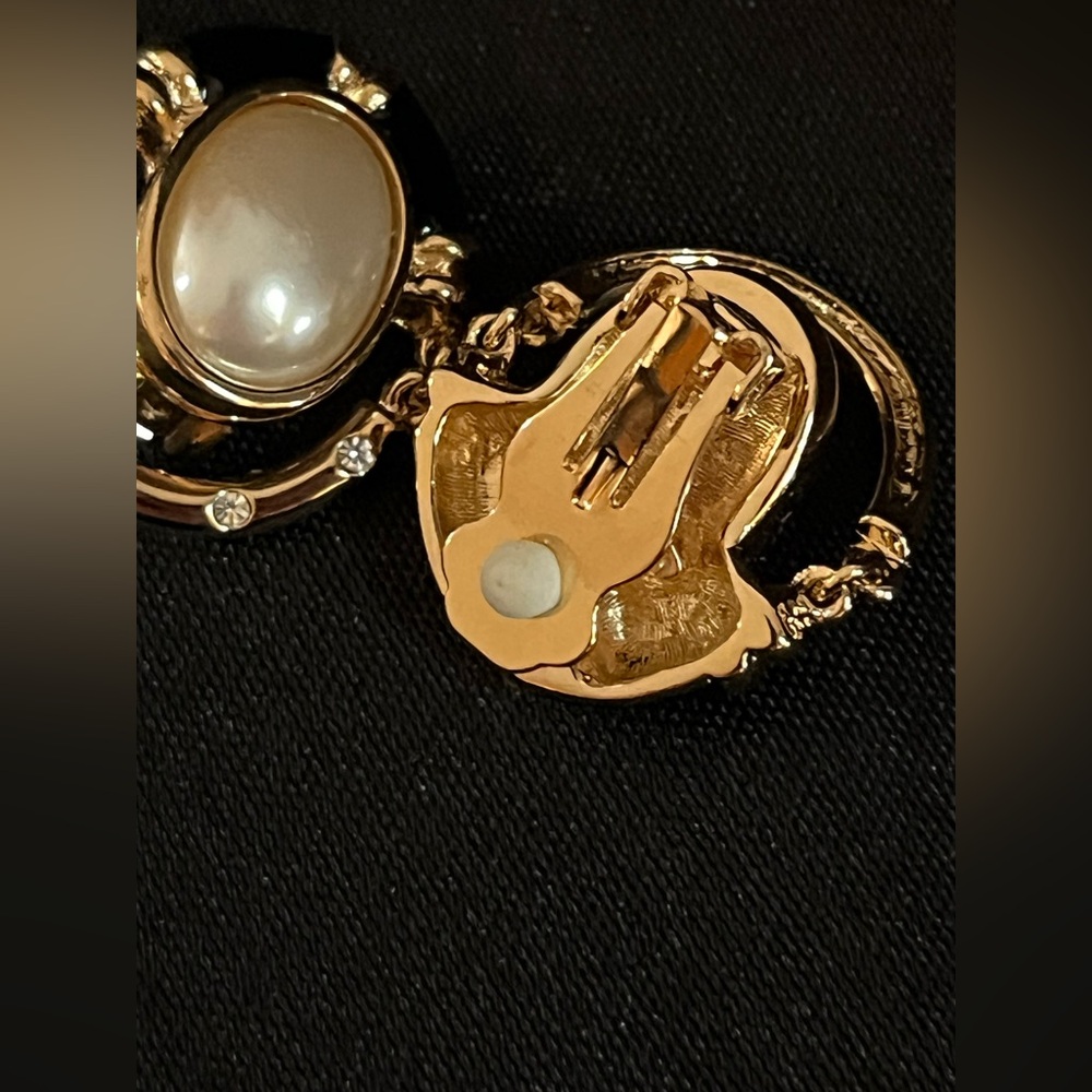 VTG André Courrèges Paris 80s Gold Black Pearl Door Knocker Clip On Earrings - Picture 14 of 17